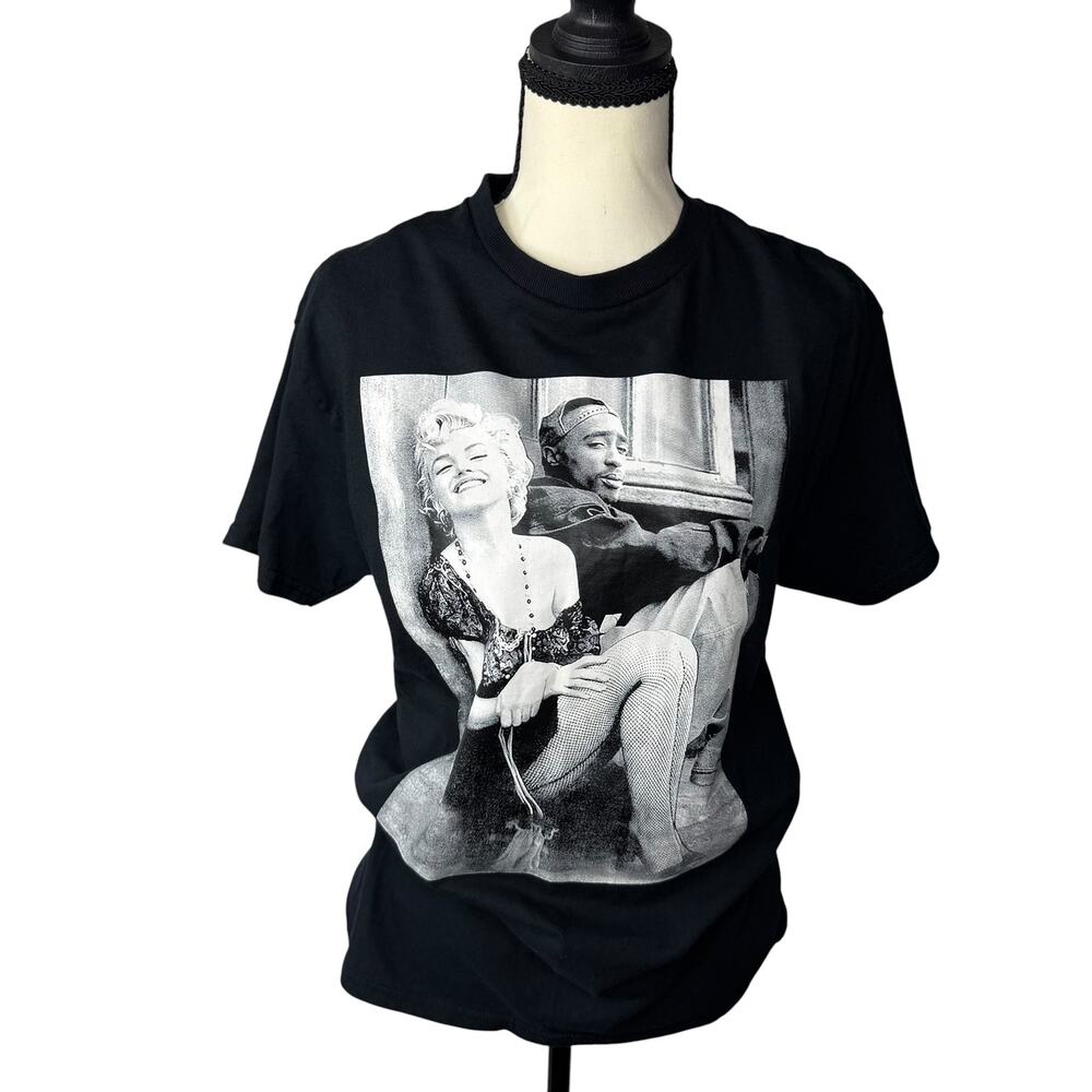 Tupac Marilyn Monroe Graphic Tee Black Cotton T-Shirt M